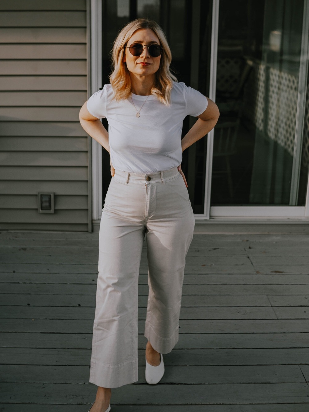 Everlane Sz 4 Off White Cream Wide Leg Cotton Chino Ankle Pants